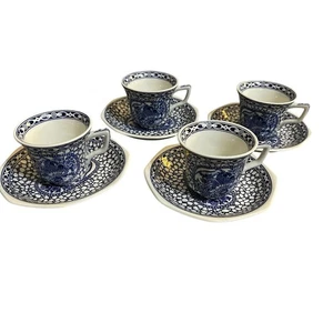 Adams Made in England Blue White China Cup Saucer Set 4 Tea Coffee - Picture 1 of 4
