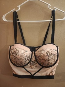 Auden Light Pink Longline Floral Lace Bra Lined Underwire Push Up Size XL - Picture 1 of 4