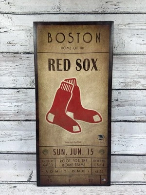 Boston Home Of The Red Sox Ticket Stub Hanging Sign Decor MLB Canvas Picture - Image 1 of 4
