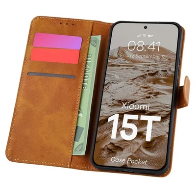 Handyhülle mit Klappe für Xiaomi 15T Bizon Case Flip Cover Schutzhülle Braun