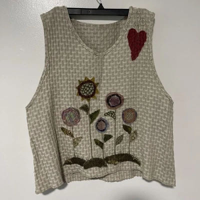 Chaleco vintage casero cuello en V con adornos florales de tela talla L  Foto 1 de 4