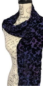 Vintage Velvet Burnout Scarf Floral Fairycore Whimsigoth Purple Blue 7” X 68” - Picture 1 of 6