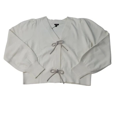 Acogedor cárdigan tejido Express para mujer cuello en V con botones de lazo recortado Foto 1 de 3