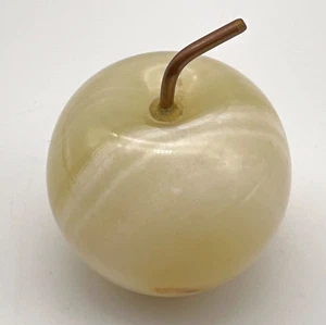 Vintage Onyx Apple Paperweight Figurine Marble Stone Brass Stem - Picture 1 of 11