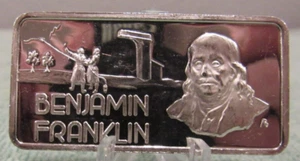Benjamin Franklin 1974 vintage 1 Troy OZ Barra de plata .999 - Hamilton Mint - Imagen 1 de 2