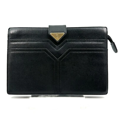 Yves Saint Laurent Vintage Clutch Hand Bag Leather Purse Black Authentic #817 - Image 1 of 4