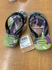 Havaianas Kids Minecraft Enderman Flip Flops NEW Size 10C Green Purple - Picture 1 of 5