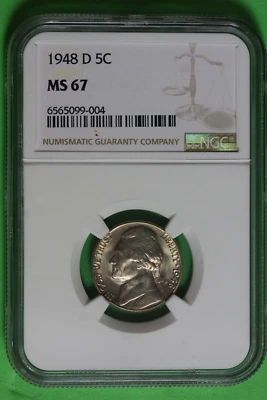 1948-D Jefferson Nickel NGC MS67 #B36433 - Image 1 of 2