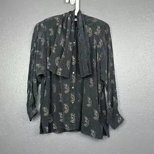 Vintage G. Gucci Silk Top Womens Size 40 Button Down Tie Neck Long Sleeves Print - Picture 1 of 8