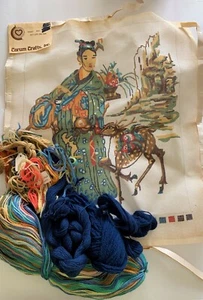 Corum Crafts DAME MIT REHKITZ Nadelspitze LEINWAND & GARN Geisha HIRSCH Japanisch - Bild 1 von 2