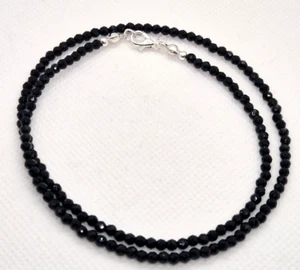 BLACK FACETED CRYSTAL BEADED NECKLACE SILVER PLATED 18" N42 - Picture 1 of 2