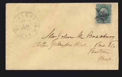 US 31 10c Washington on Cover Downieville, CA to Boston w/Star Cancel SCV$1300 - Image 1 of 2