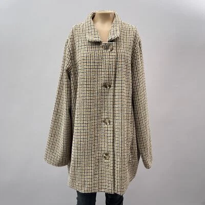 Abrigo Coche Antiguo Azul Marino Mujer XL Marrón Pata de Gallo Suave Mezcla Lana Cepillada Academia Foto 1 de 4