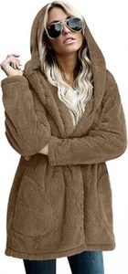 Damen Langarm flauschiger Fleece Kapuzen Pullover Loungewear vorne offen Gr. Medium - Bild 1 von 3