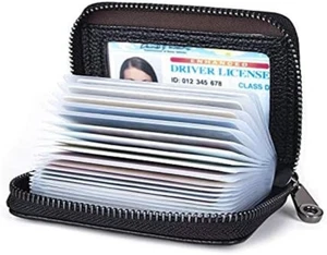 Leather Credit Card Holder Wallet RFID Blocking Zipper ID Case Organizer - Picture 1 of 11