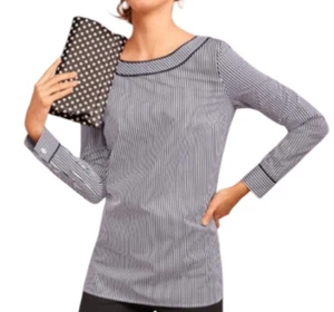 Talbots Black White Stripe Poplin Cotton Tunic Blouse Size 1X Boatneck Side Zip - Picture 1 of 20