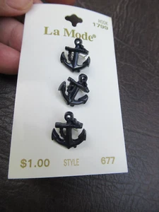 3 botones de anclaje vintage La Mode 5/8" azul marino NUEVO envío gratuito - Imagen 1 de 2