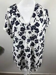 Gap Top Women’s Sz Large Floral Print V Neck Short Sleeve Colorful Lightweight - Picture 1 of 7