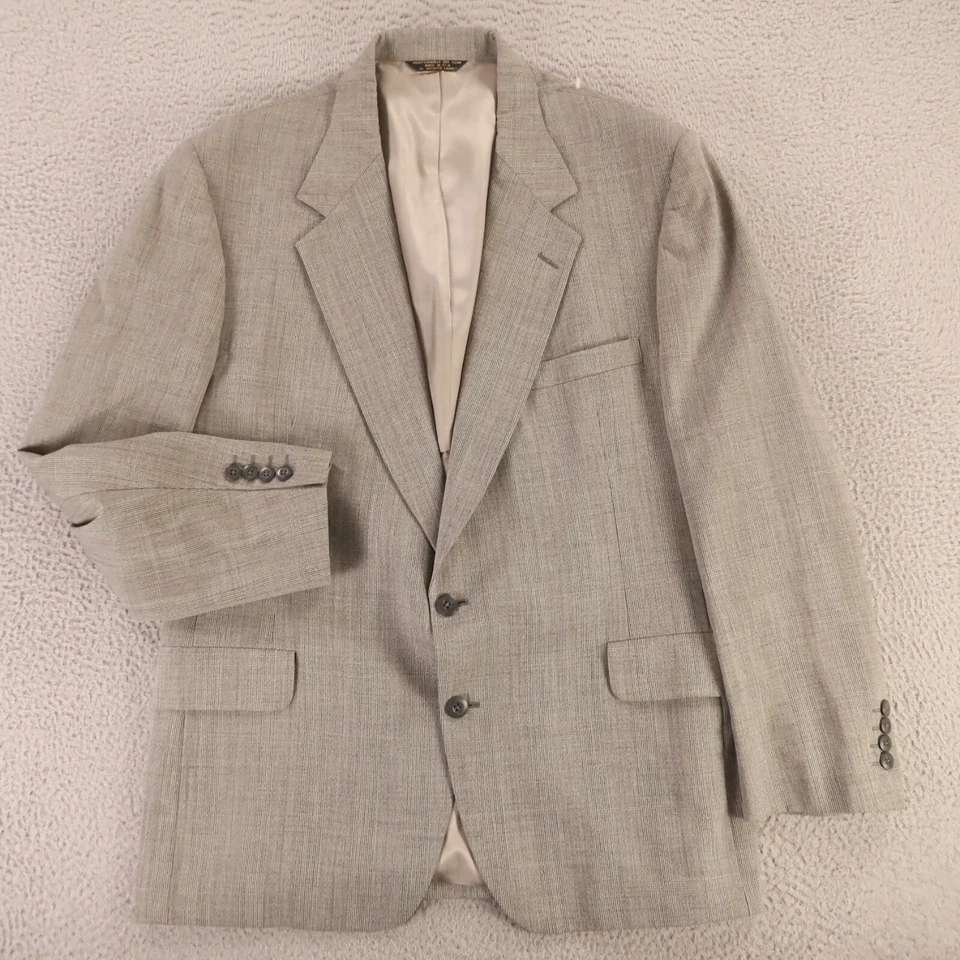 VINTAGE Strathmore Jacket XL Gray Prince of Wales Check Glen Plaid 100% Wool 46R - Image 1 of 4