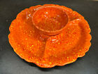 Vtg 2 Piece Divided Dish Tray Orange Speckled Chip & Dip Veggie Tray Retro
