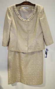 O NWT $280 TAHARI ASL Skirt Suit Women s 14 Champagne Shimmer Formal Embellished - Picture 1 of 12