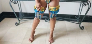 Carnival Samba Costume Leg Arm Pieces Blue and Gold Monday Wear Men Women Kids - Picture 1 of 5