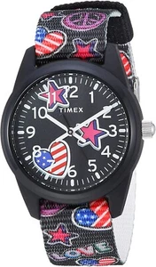 Timex TW7C23700 Time Machines Kids Black Stars and Flags Nylon Strap Watch - Picture 1 of 1