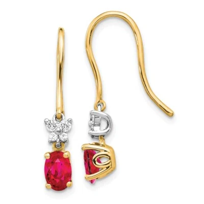 25mm 14k Two-tone Gold Diamond and Oval Ruby Earrings - Image 1 of 4