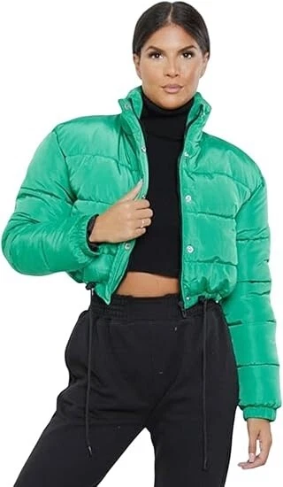 Women’s Long Sleeve Cropped Padded Puffer Jacket Warm Winter Zip Up Short Coat - Image 1 of 1