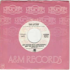 JOE COCKER w/LEON RUSSELL 'The Letter/Cry Me A River' 7" 45 rpm vinyl VG+/EX - Picture 1 of 3