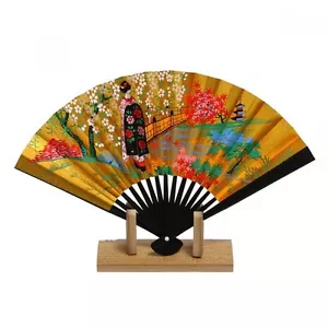 Sensu japanese folding fan Kyoto Maiko gold w/stand from Kyoto Made in japan - Picture 1 of 5