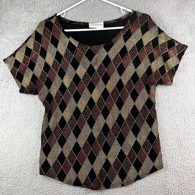 Top vintage Gantos marrón con cuentas y estrás manga corta L Foto 1 de 4