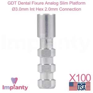 100x GDT Fijación Dental Analógica Plataforma Delgada Ø3.0mm Int Hex 2.0mm Conexión - Imagen 1 de 3