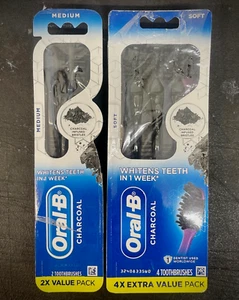 Oral-B Charcoal Manual Toothbrushes Teeth Whitening Soft +Medium Bristle 6 Total - Picture 1 of 5