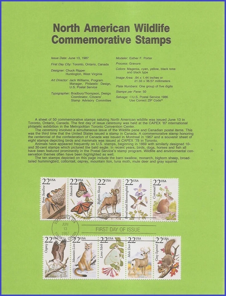 USA8 #2286-35 U/A SOUVENIR PAGE FDC STR5 Set of 5 American Wildlife - Image 1 of 1