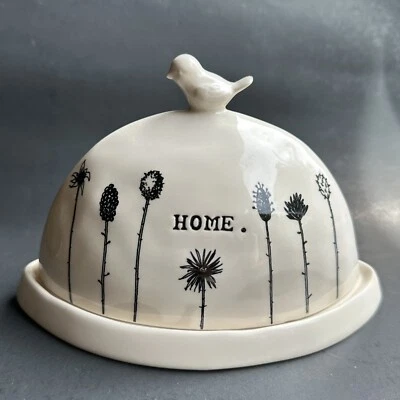 Пурпурное домашнее блюдо с маслом M щебетание птица винтажное РЕДКОЕ раннее Rae Dunn овальный купол - Изображение 1 из 4