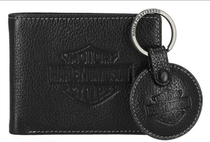 Harley-Davidson Herren Box Leder Brieftasche & Schlüsselanhänger Set-Schwarz - Bild 1 von 13