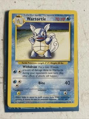 4TH PRINT Wartortle 42/102 - 4TH PRINT 1999-2000 - BASE SET  Pokemon Card - MP - Image 1 of 2