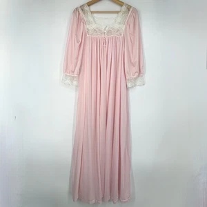Katz Womens Medium Sheer Nightgown and Robe Set Pink Lace Trim Vintage USA - Picture 1 of 14