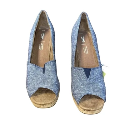 Tacones de cuña estilo corcho Toms 10 para mujer azul/blanco Foto 1 de 4