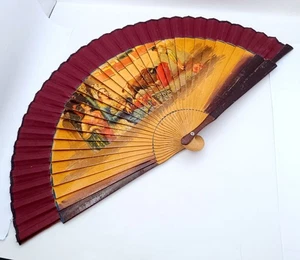 Vintage Folding Wood Hand Fan Spain Bullfight Matador 16" - Picture 1 of 6