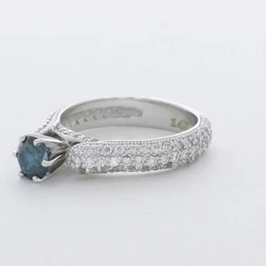 2.1CT Natural Diamond Blue/VS2 Round Cut 14K Gold Prong Milgrain Engagement Ring - Picture 1 of 3