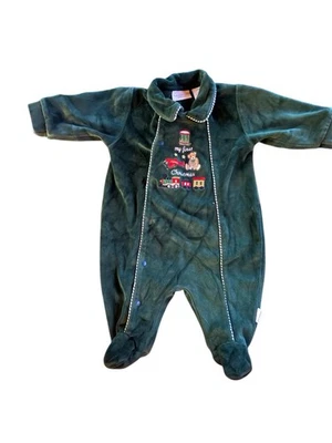 Carter’s My First Christmas Green Velvet Teddy Bear Sleeper 0-3 Holiday Classic  - Image 1 of 4