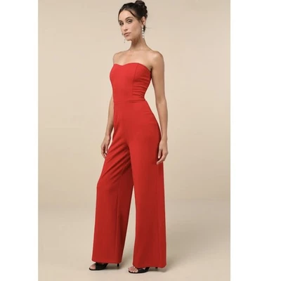 Lulus Red Wide-Leg Jumpsuit Women’s Large – NWT, Open Back - Image 1 of 4