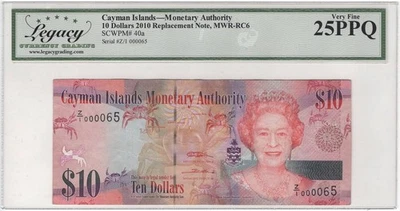 2010 Cayman Islands $10 REPLACEMENT & Low SN VF-25 PPQ - Image 1 of 2