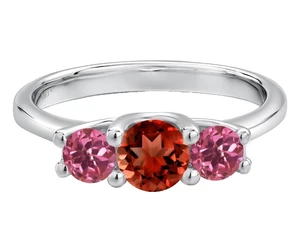 925 Sterling Silver 1.04 Ct Natural Garnet and Tourmaline Three Stone Women Ring - Picture 1 of 4