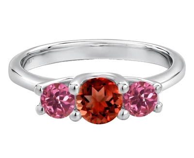 925 Sterling Silver 1.04 Ct Natural Garnet and Tourmaline Three Stone Women Ring - Image 1 of 4