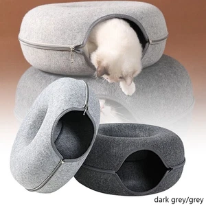 Tunnel Bed Natural Felt Pet Cat cave Nest Round House Donut Interactive Hot Cat* - Picture 1 of 14