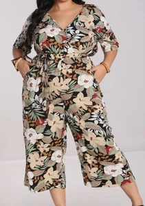 HELL BUNNY Adelaida Womans Jumpsuit Flared Vtg Print 5XL Floralcore Designer UK - Picture 1 of 24