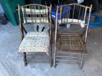 2 sillas plegables vintage de bambú y ratán, detalles años 70 Foto 1 de 2